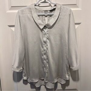 3/25$💥 Zara blouse top polka dot Women Small white black long sleeve collared